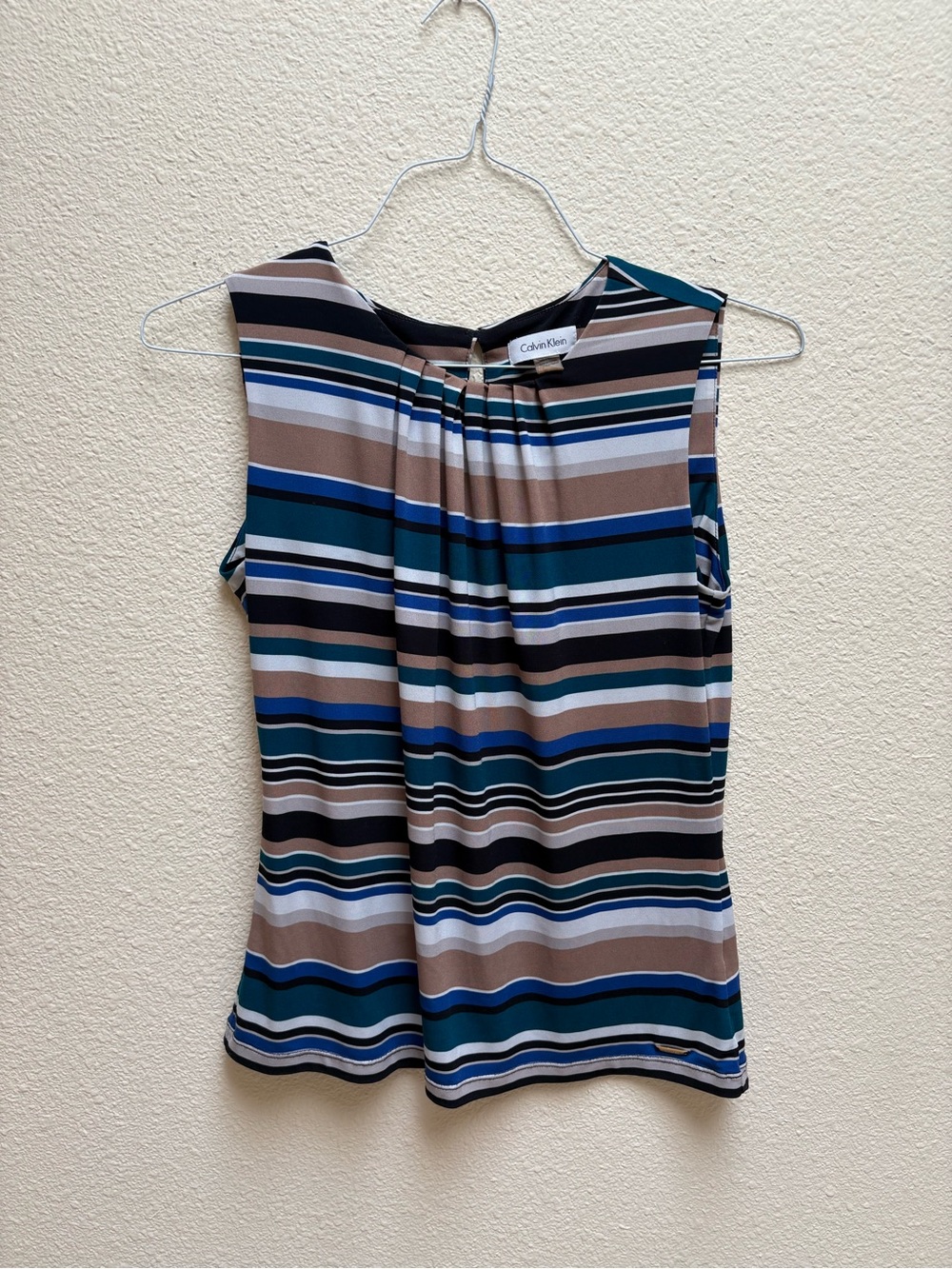 Calvin Klein Striped Sleeveless Camisole - Teal, Brown, Black, White